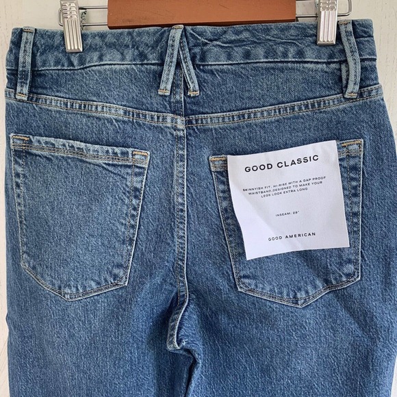 Good American Good Classic Jeans 0/25 High Rise Straight Raw Hem GCRH086TFT NWT - Picture 5 of 11